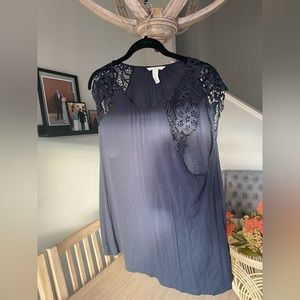 Navy blouse with crochet detail